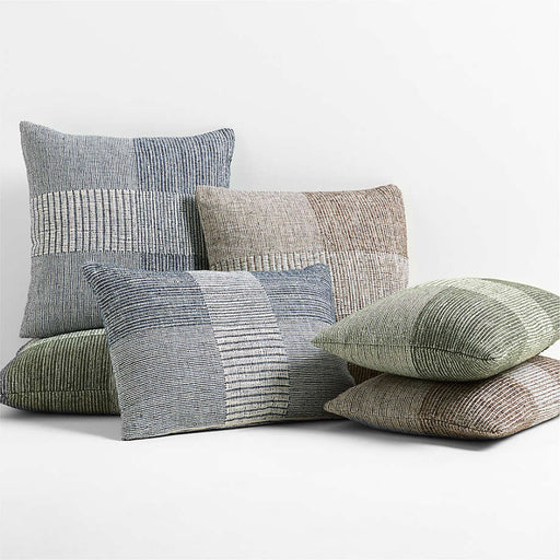 Textured Woven Stripes 20x20 Blue Indoor/Outdoor Throw Pillow