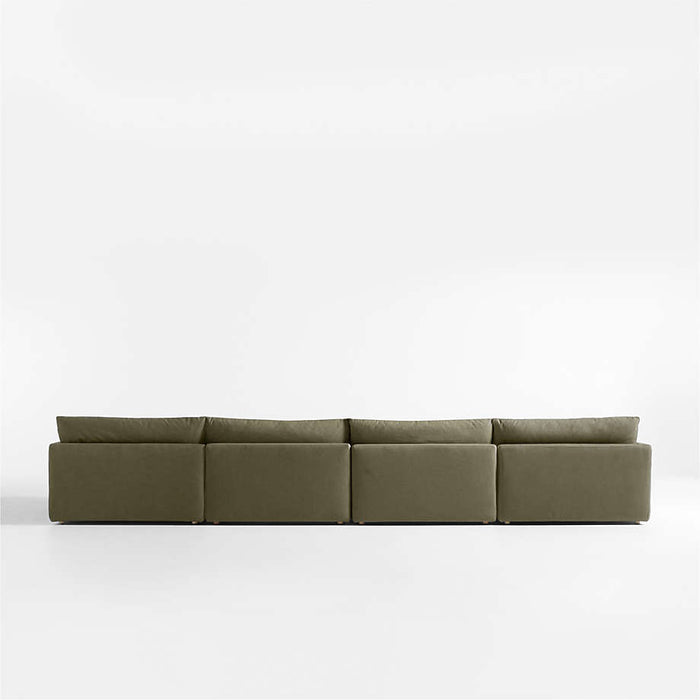 Unwind Modular 4-Piece U-Shaped Slipcovered Sectional Sofa with Double Chaise Lounge