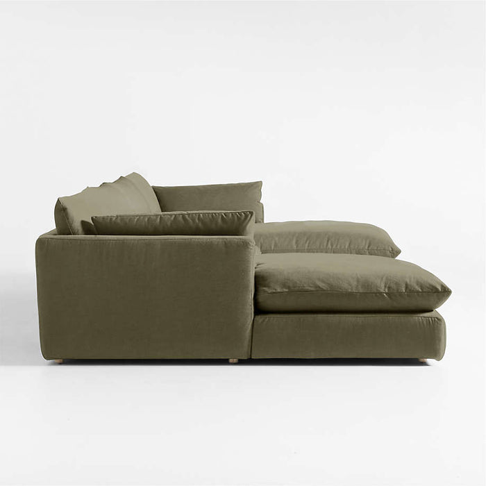 Unwind Modular 4-Piece U-Shaped Slipcovered Sectional Sofa with Double Chaise Lounge