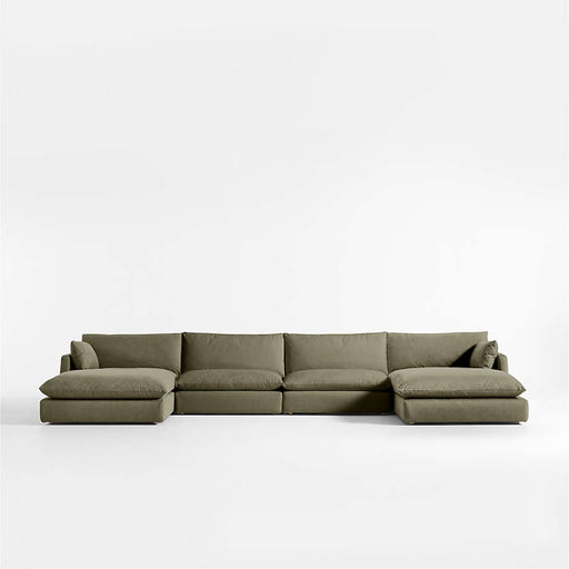Unwind Modular 4-Piece U-Shaped Slipcovered Sectional Sofa with Double Chaise Lounge