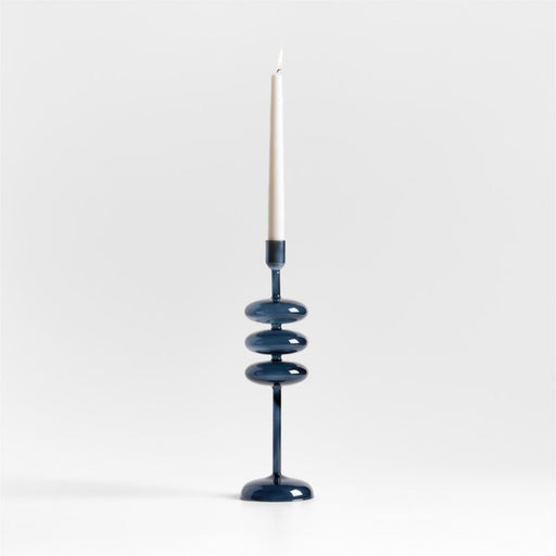 Venezia Large Deep Blue Glass Taper Candle Holder
