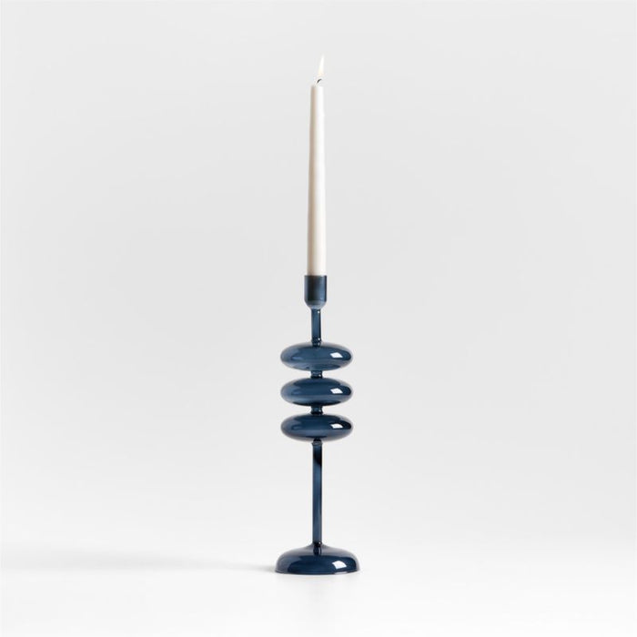 Venezia Large Deep Blue Glass Taper Candle Holder