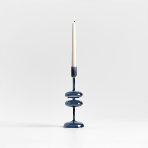 Venezia Medium Deep Blue Glass Taper Candle Holder