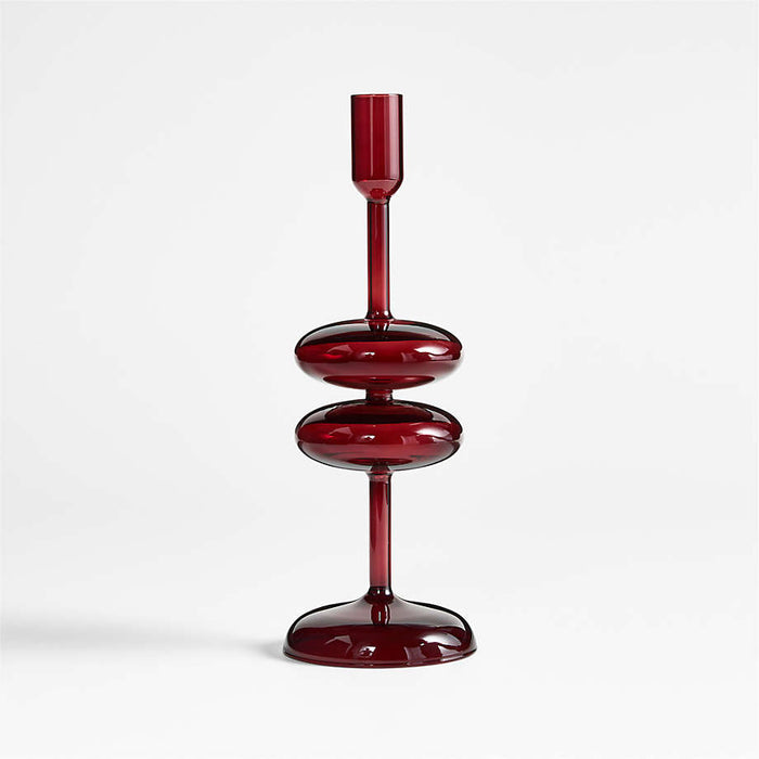 Venezia Medium Red Glass Taper Candle Holder