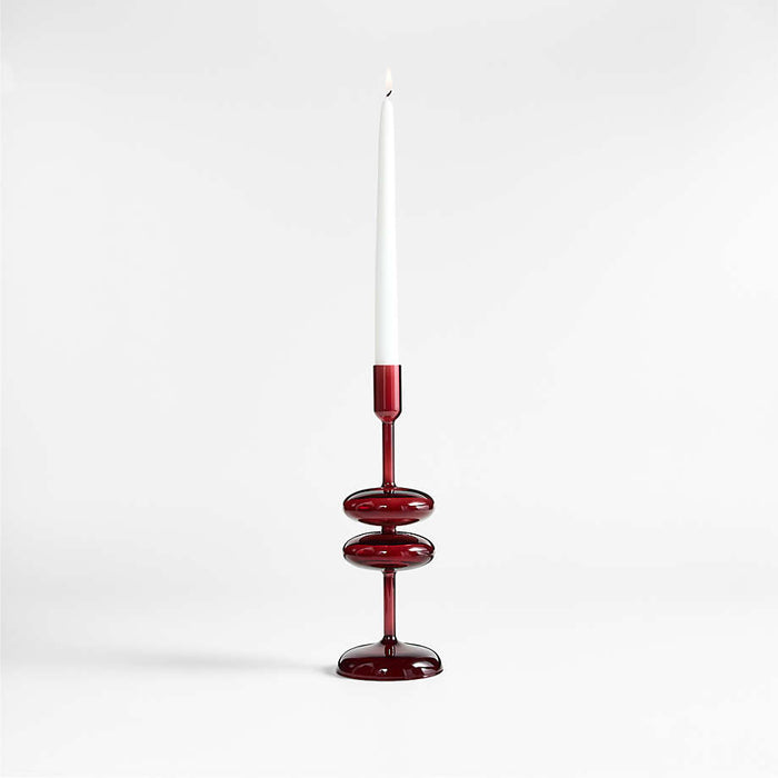 Venezia Medium Red Glass Taper Candle Holder