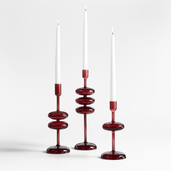 Venezia Medium Red Glass Taper Candle Holder