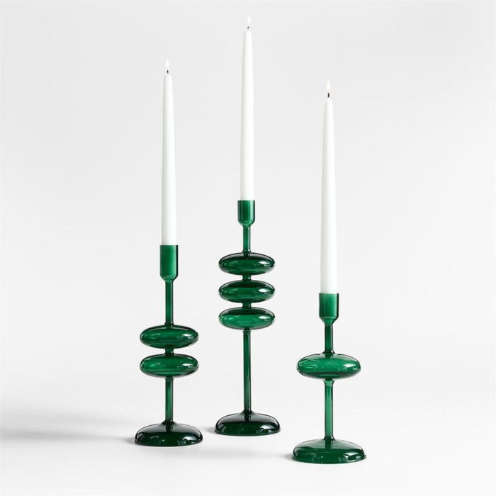 Venezia Medium Spruce Green Glass Taper Candle Holder