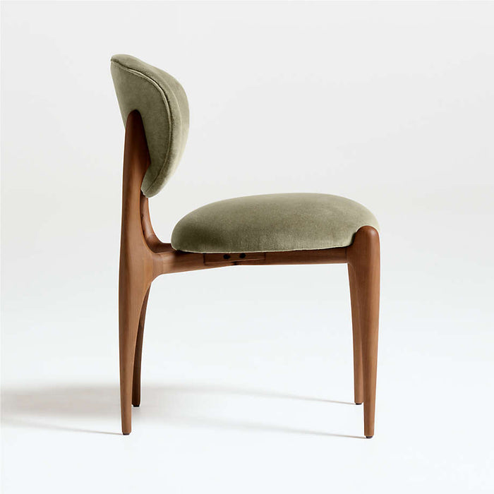 Via Olive Green Velvet Walnut Wood Dining Chair