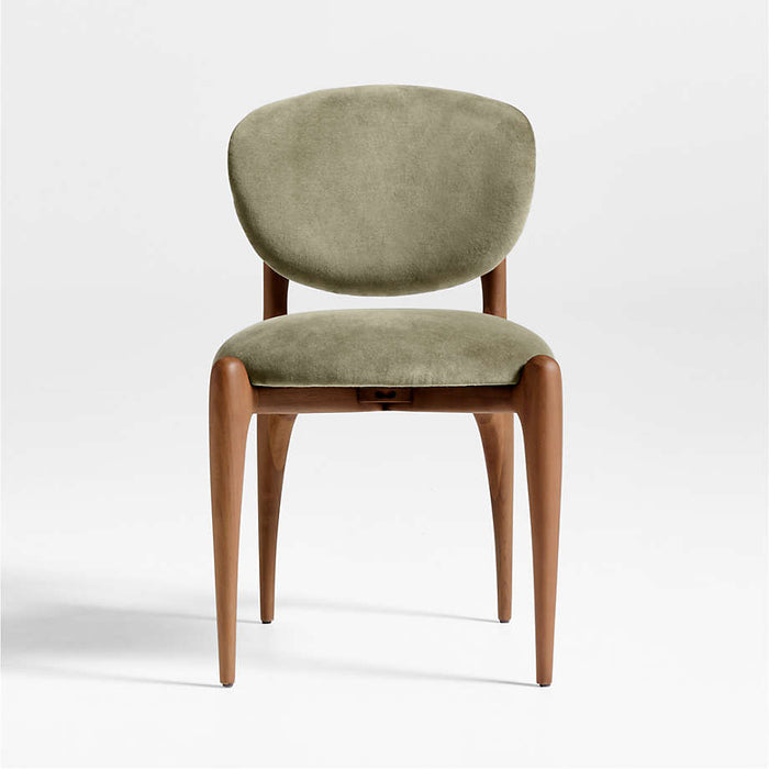 Via Olive Green Velvet Walnut Wood Dining Chair