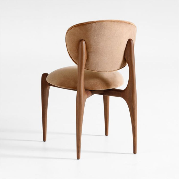 Via Toffee Brown Velvet Walnut Wood Dining Chair