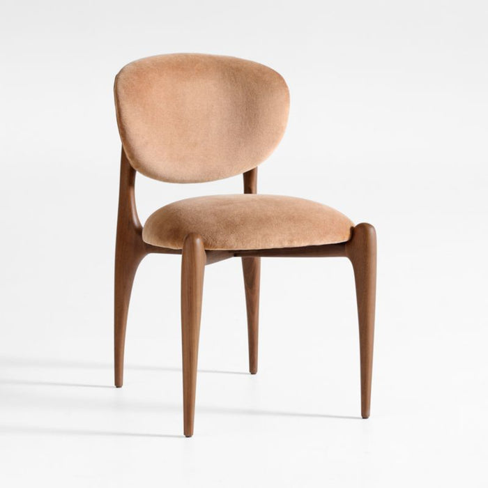 Via Toffee Brown Velvet Walnut Wood Dining Chair