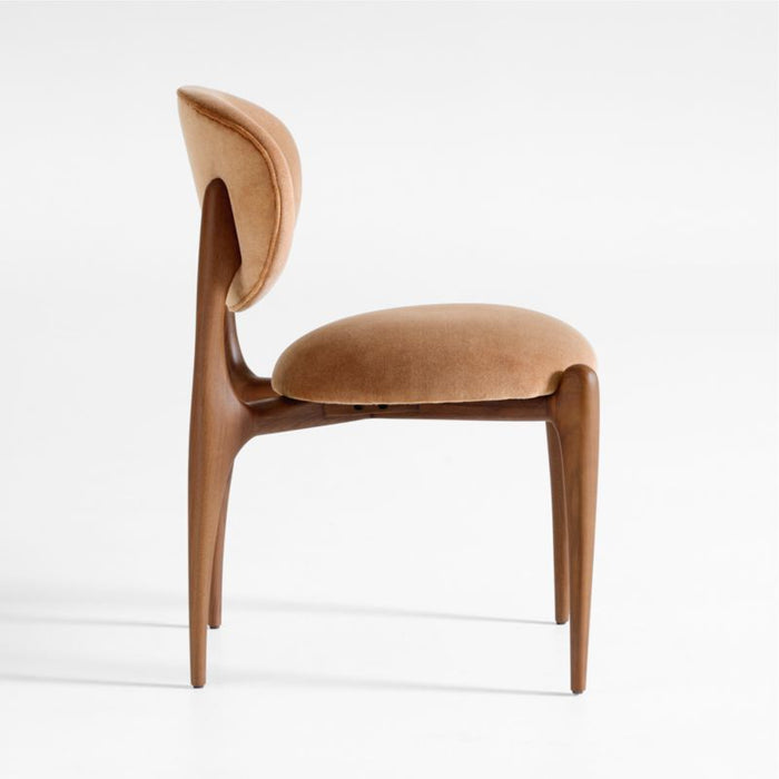 Via Toffee Brown Velvet Walnut Wood Dining Chair