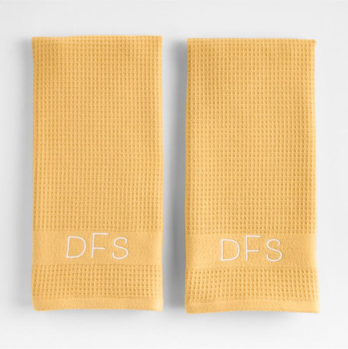 Waffle Terry Saffron Yellow Organic Cotton Dish Towels, Set of 2
