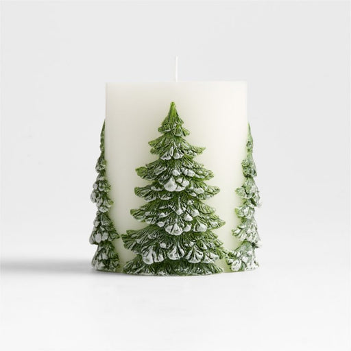 White with Embossed Trees Pillar Candle 3"x4"