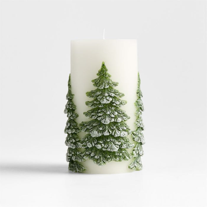 White with Embossed Trees Pillar Candle 3"x6"