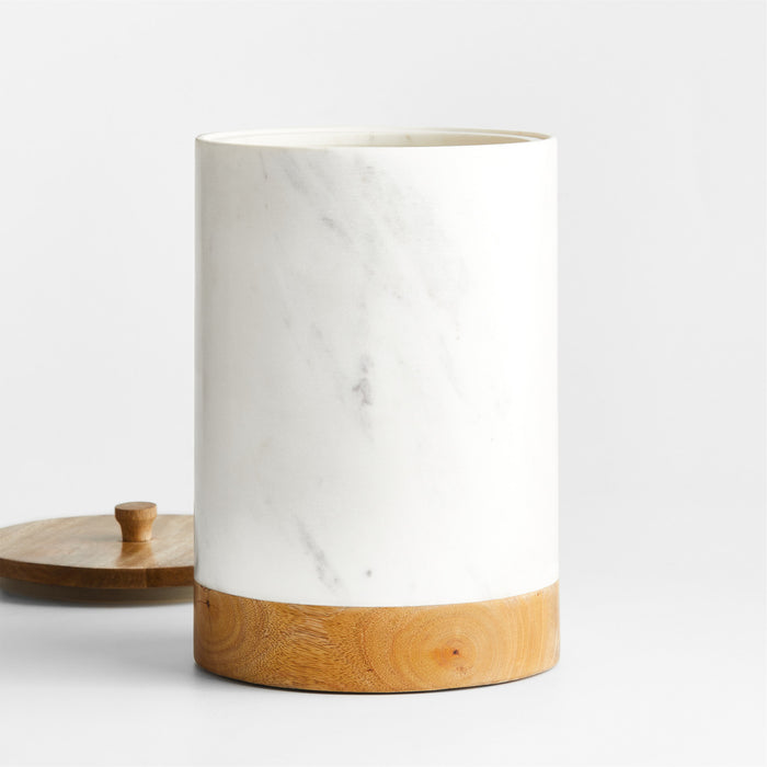 Extra-Large 5-Lb. White Marble Canister with Wood Lid