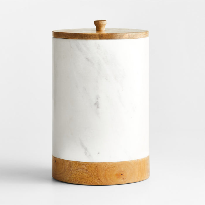 Extra-Large 5-Lb. White Marble Canister with Wood Lid