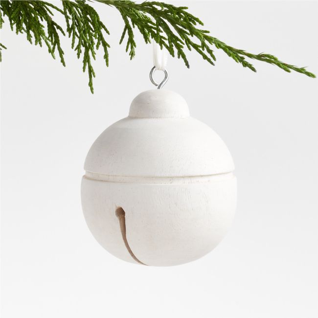 White Wood Jingle Bell Christmas Tree Ornament