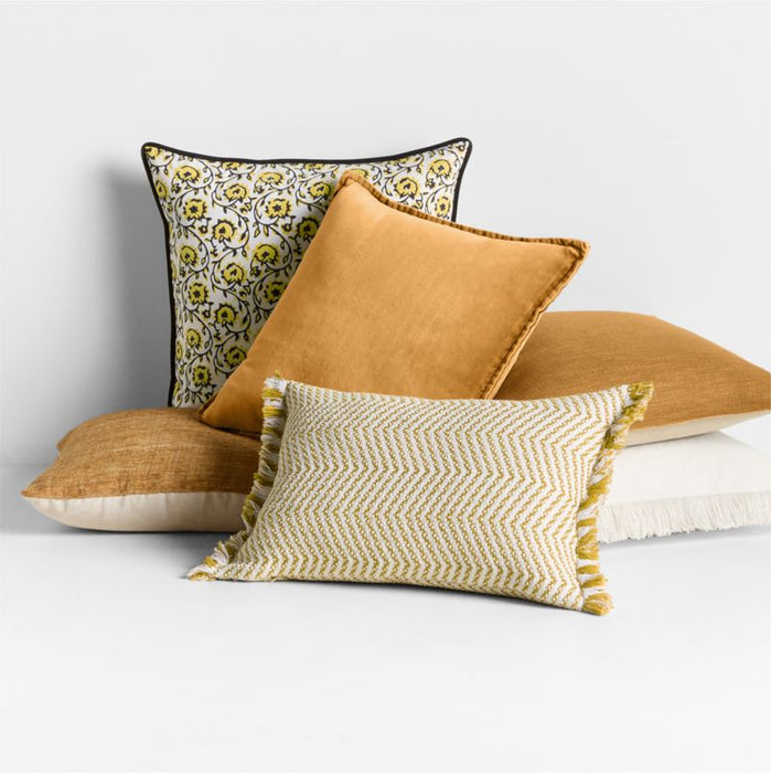 Gracinha Zigzag Fringe Organic Cotton 22"x15" Moroccan Ocher Throw Pillow Cover