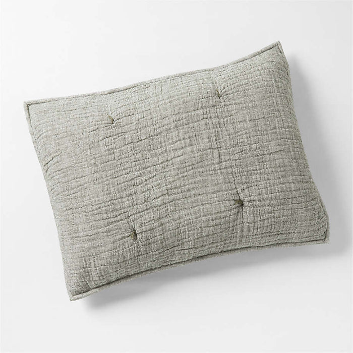 Aire Crinkle Organic Cotton Linen Blend Burnt Green Standard Bed Pillow Sham