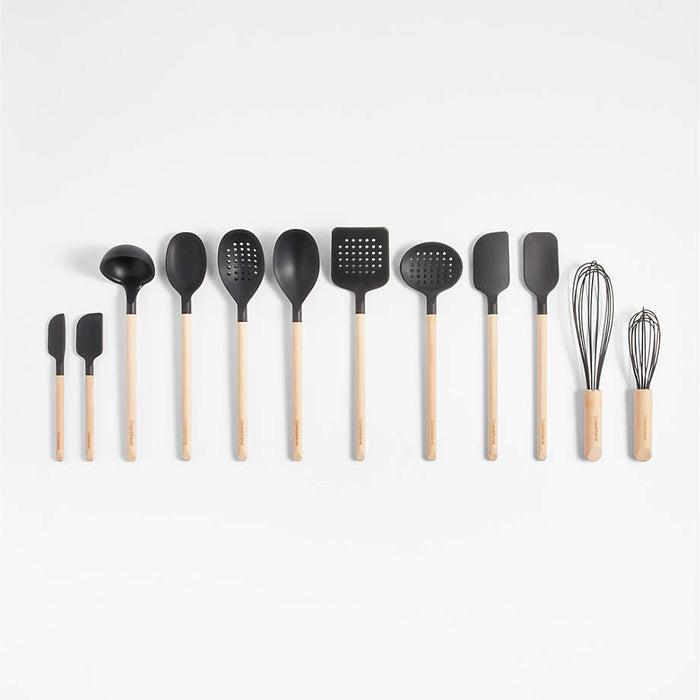 Crate & Barrel Black Silicone and Wood Ladle