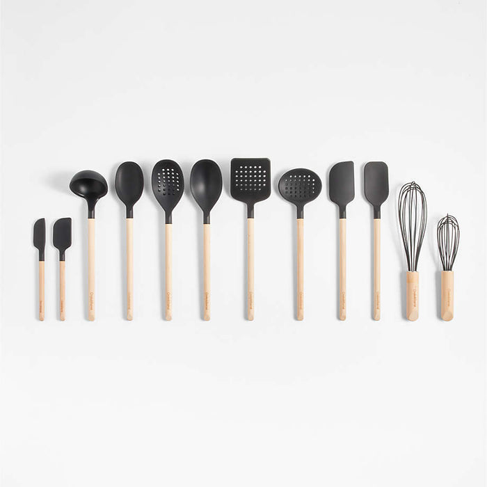 Crate & Barrel Black Silicone and Wood Slotted Spoon