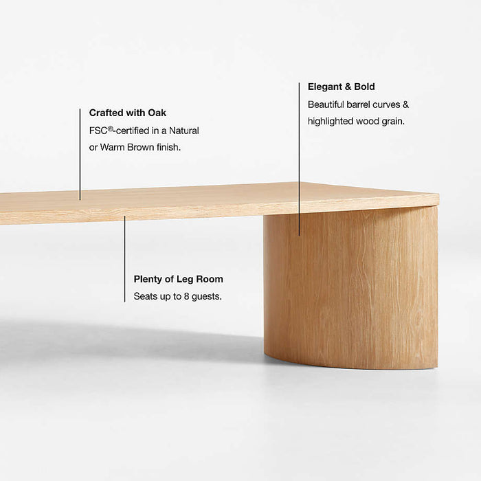 Virage 96" Curved Warm Brown Oak Wood Dining Table