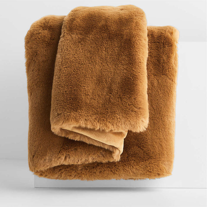Brulee Brown Faux Fur 70"x55" Throw Blanket