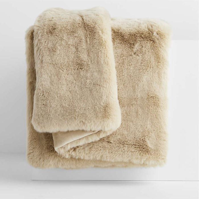 Ginger Beige Faux Fur 70"x55" Throw Blanket
