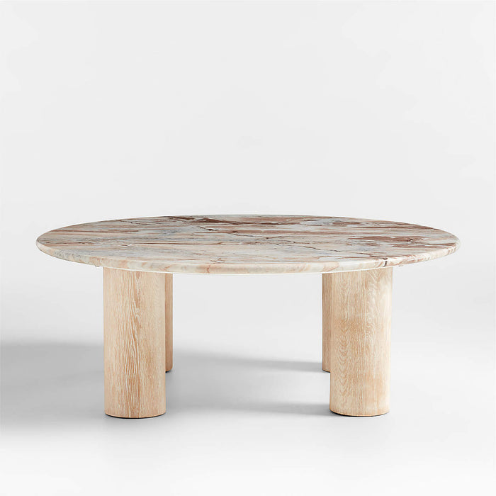 Homage Round White Oak Wood and Marble Coffee Table