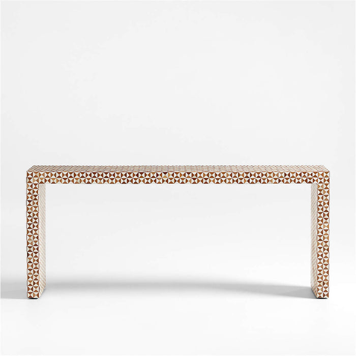 Intarsia Large Mosaic Teak Wood Console
