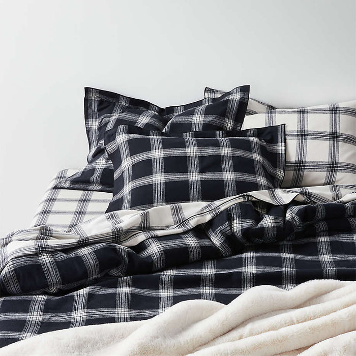 Organic Flannel Black and White Plaid Queen Sheet Set