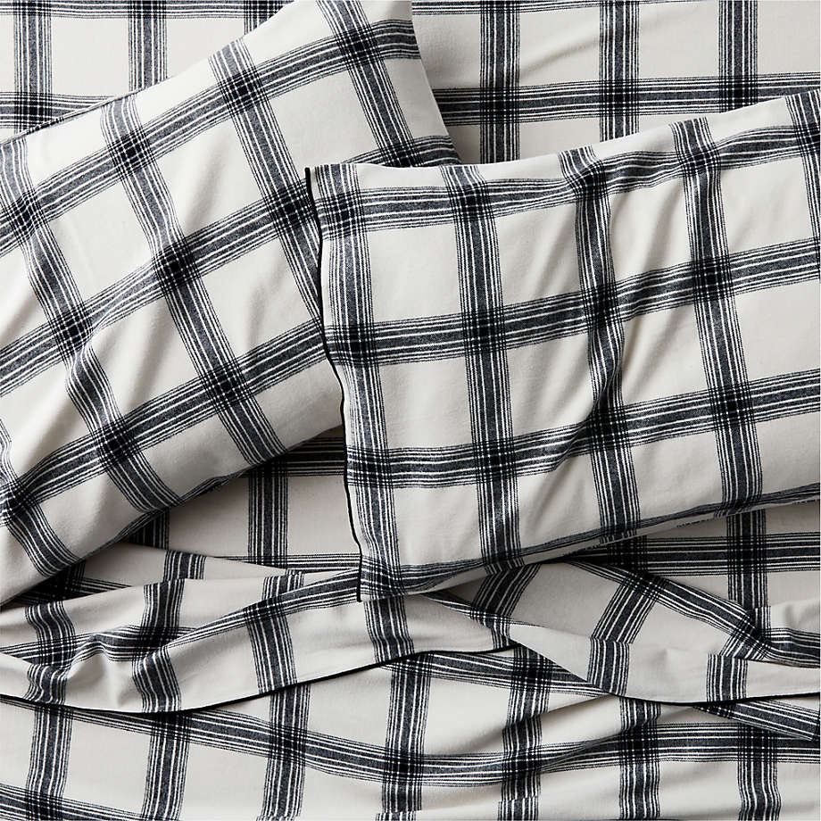 Organic Flannel Black and White Plaid King Sheet Set Crate and Barrel Philippines