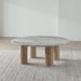 Homage Round White Oak Wood and Marble Coffee Table