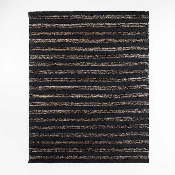 Rouen Jute/Wool Blend Triple Striped Black Area Rug 6'x9'