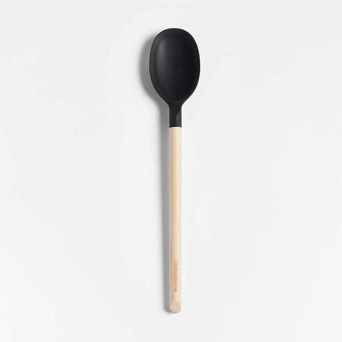 Crate & Barrel Black Silicone and Wood Spoon