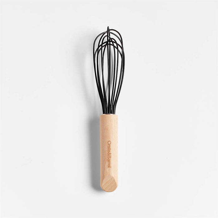 Crate & Barrel Black Silicone and Wood 8" Whisk