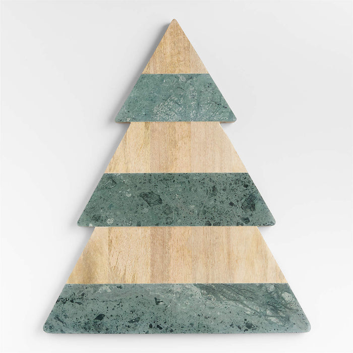 Taiga Holiday Large Wood and Green Marble Tree Serving Board