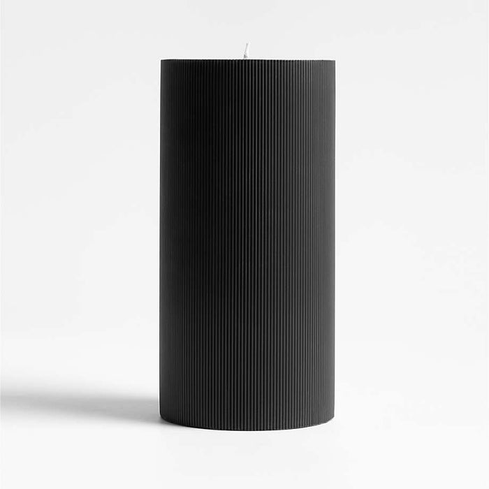 4"x8" Ribbed Black Pillar Candle
