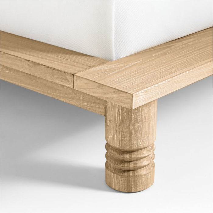 Revival Oak Wood Platform King Bed with Upholstered Headboard by Athena Calderone