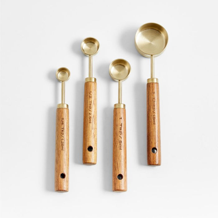 Acacia Wood and Gold Measuring Spoons, Set of 4