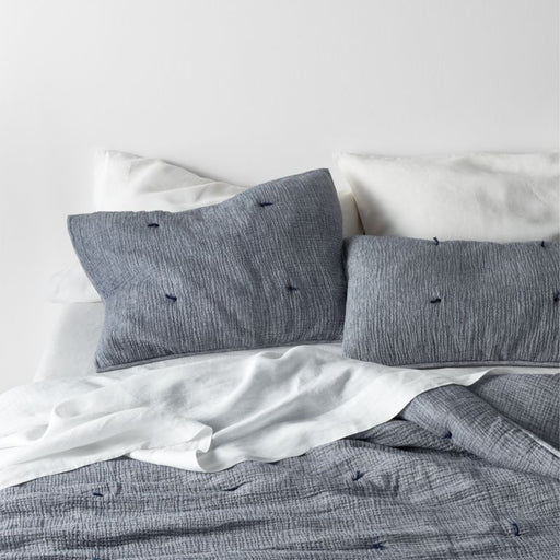 Aire Crinkle Organic Cotton Linen Blend Deep Indigo Euro Pillow Sham