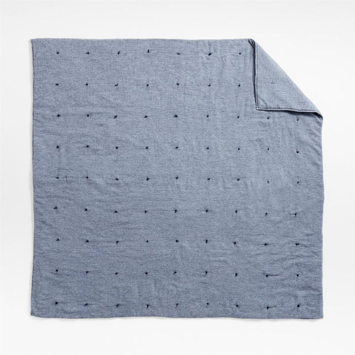 Aire Crinkle Organic Cotton Linen Blend Deep Indigo Euro Pillow Sham