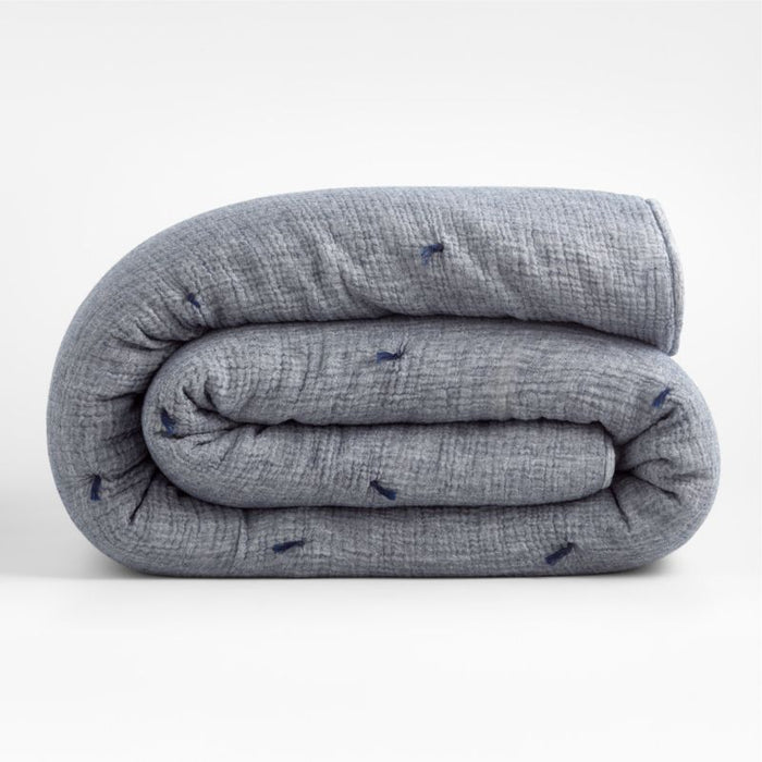 Aire Crinkle Organic Cotton Linen Blend Deep Indigo King Pillow Sham