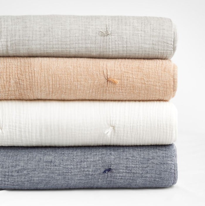 Aire Crinkle Organic Cotton Linen Blend Deep Indigo Standard Pillow Sham