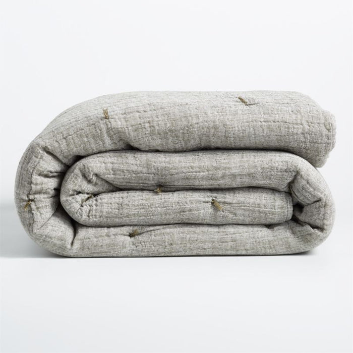 Aire Crinkle Organic Cotton Linen Burnt Green Blend King Comforter