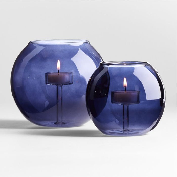 Alina Large Deep Blue Glass Tealight Candle Holder
