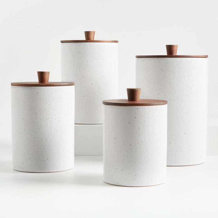 Asta Small Speckled Ceramic Canister with Wood Lid