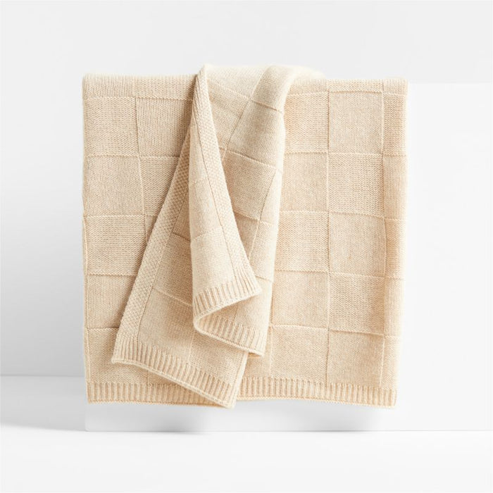 Atticus Square Knit Beige Throw by Jake Arnold