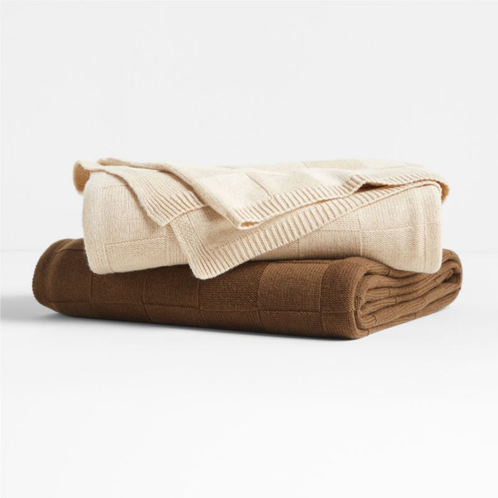 Atticus Square Knit Beige Throw by Jake Arnold